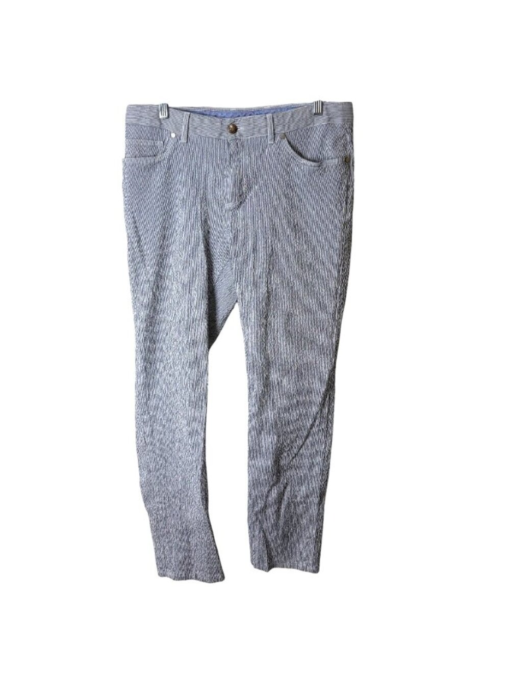 Peter Millar Mens Size 34 Seersucker Pants Blue White Striped Cotton Crepe